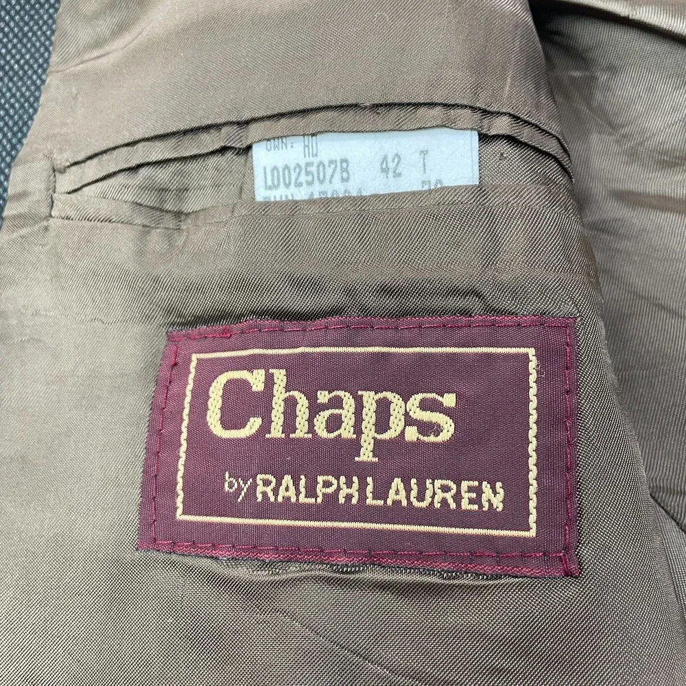 VTG Chaps Ralph Lauren Jacket Mens 42 Tall Brown Houndstooth Wool 3 Button‎ Coat